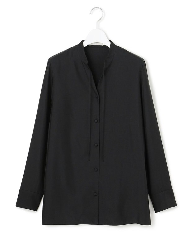 ICB L 【接触冷感・洗える】Cu/Peソフトツイル デザインブラウス ブラック系