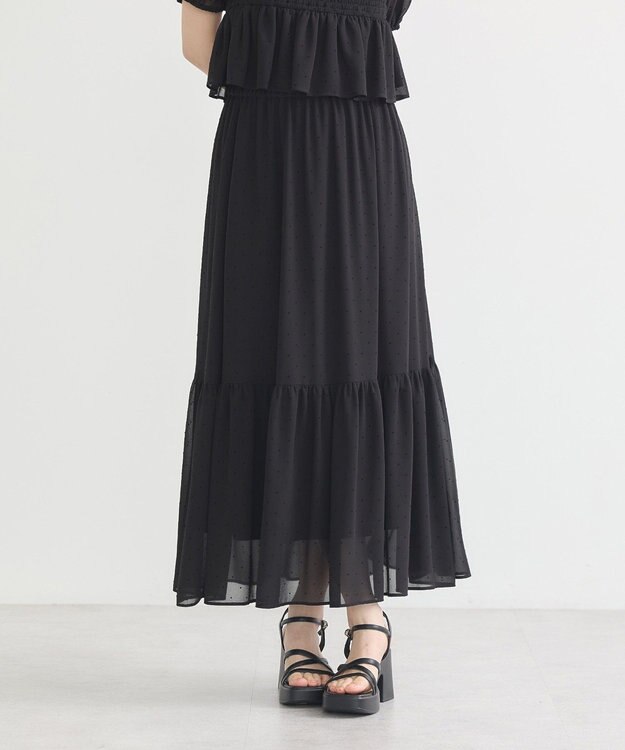 earth music&ecology ＳＥＴ２点フロッキードットブラウス＋スカート Black