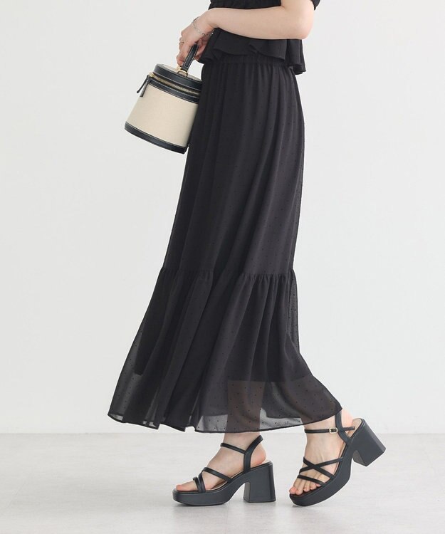 earth music&ecology ＳＥＴ２点フロッキードットブラウス＋スカート Black