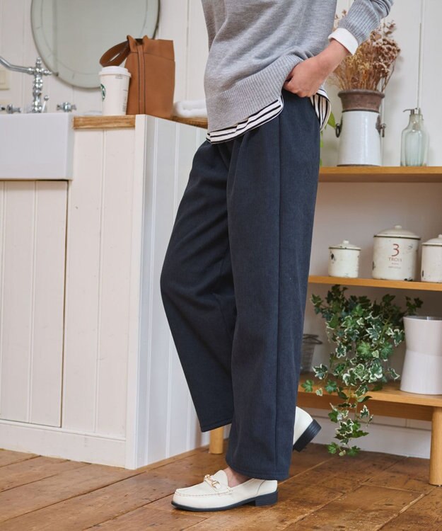 WEGO 【WEB限定/25年秋冬新作/ウエストゴム】裏ベロアワイドイージーパンツ ブラック中濃色