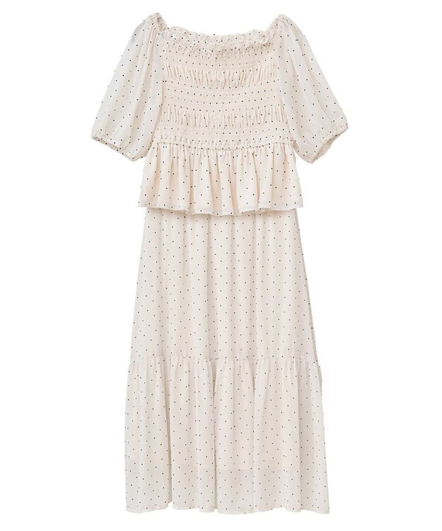 earth music&ecology ＳＥＴ２点フロッキードットブラウス＋スカート Ivory