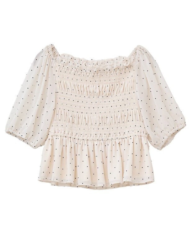 earth music&ecology ＳＥＴ２点フロッキードットブラウス＋スカート Ivory