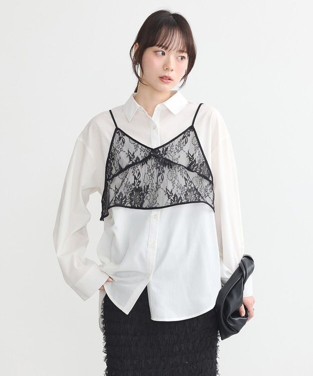 earth music&ecology ＳＥＴ２点レースビスチェ＋シャツ Black