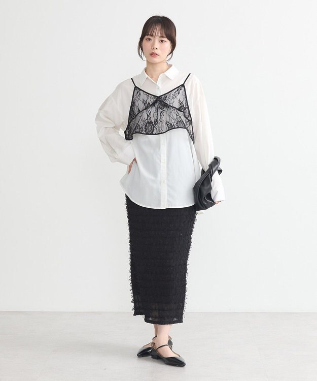 earth music&ecology ＳＥＴ２点レースビスチェ＋シャツ Black