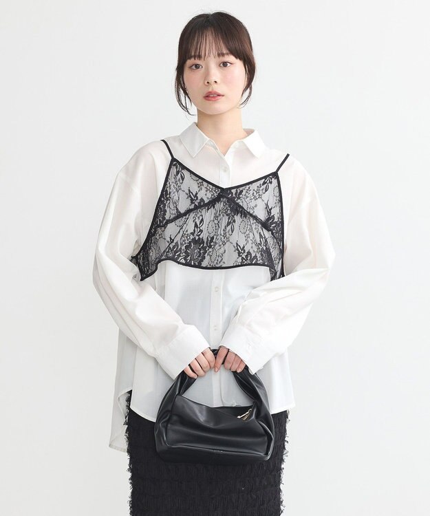 earth music&ecology ＳＥＴ２点レースビスチェ＋シャツ Black