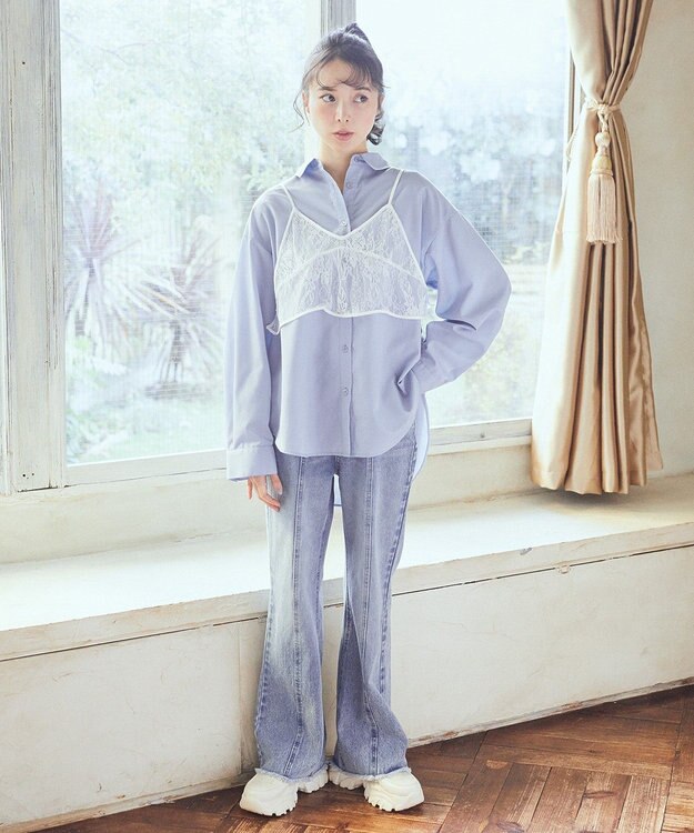 earth music&ecology ＳＥＴ２点レースビスチェ＋シャツ Off White