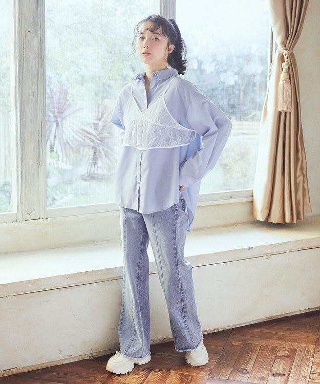 earth music&ecology ＳＥＴ２点レースビスチェ＋シャツ Off White