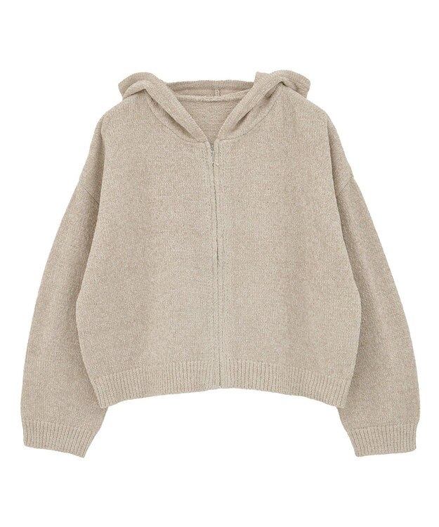 earth music&ecology ベロアフーディージップニットカーディガン Light Beige