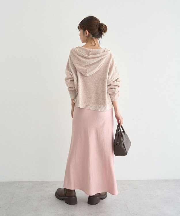 earth music&ecology ベロアフーディージップニットカーディガン Light Beige