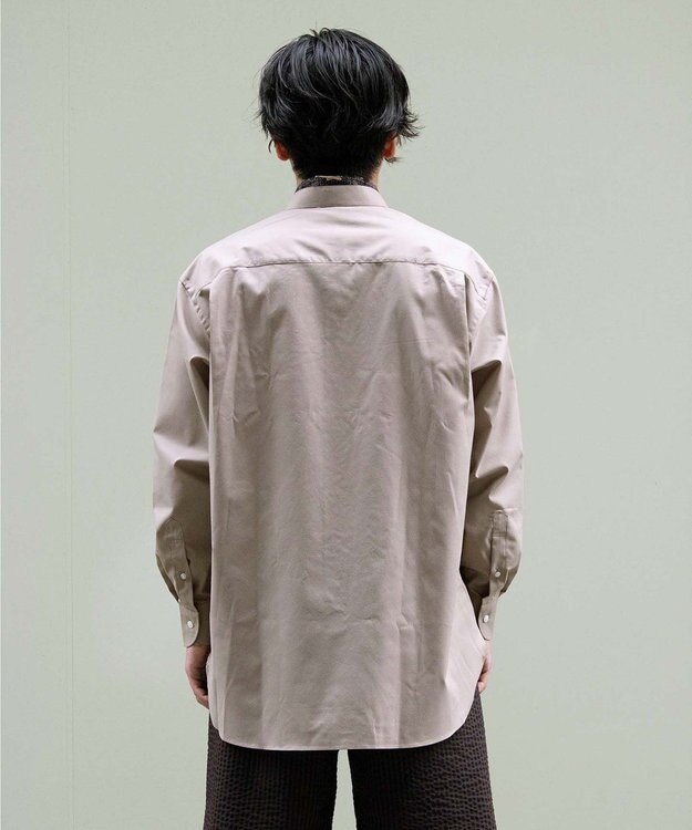 KASHIYAMA GIZA 100/2 バンドカラーシャツ スモークカーキ