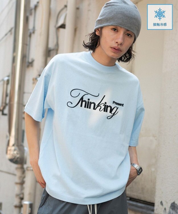 WEGO 【機能T/ユニセックス着用ITEM/MLサイズ展開】接触冷感3D刺繍T(SS) サックス