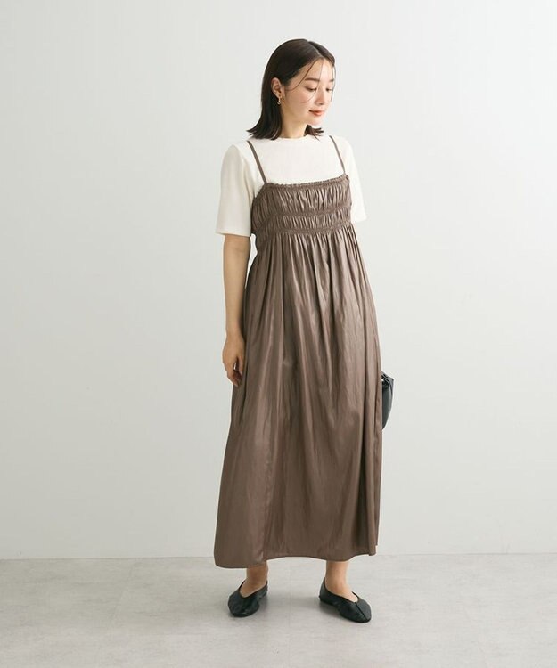 Green Parks レザー風キャミワンピース Gray Beige