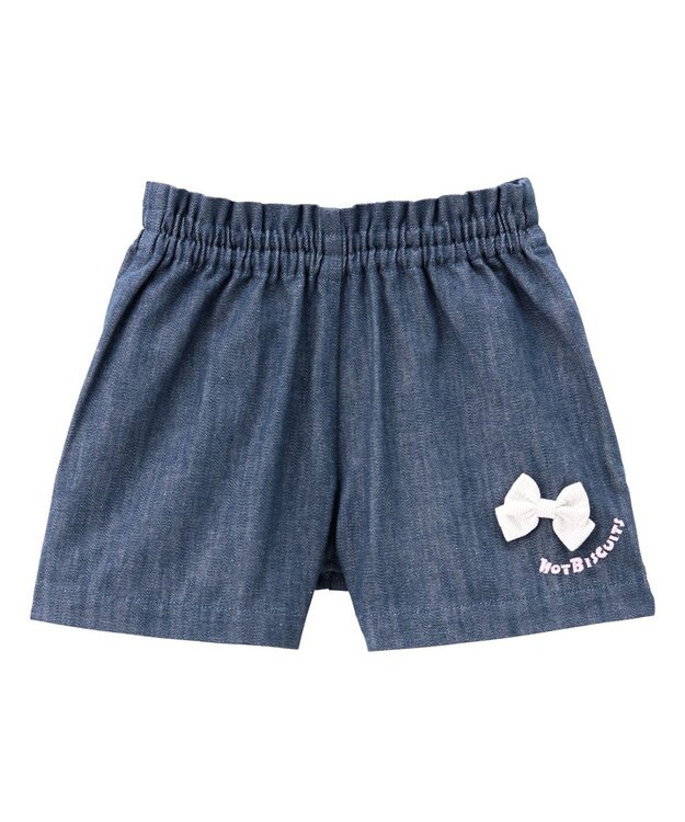 MIKI HOUSE HOT BISCUITS 【80-120cm】 先染めデニム バックフリル キュロットパンツ 紺