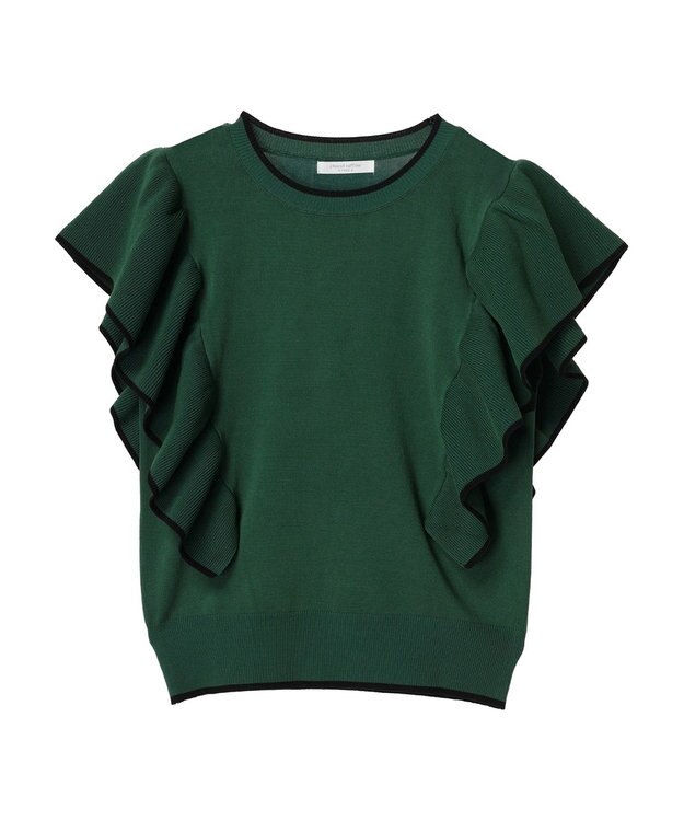 Green Parks 配色フリルニットプルオーバー Green