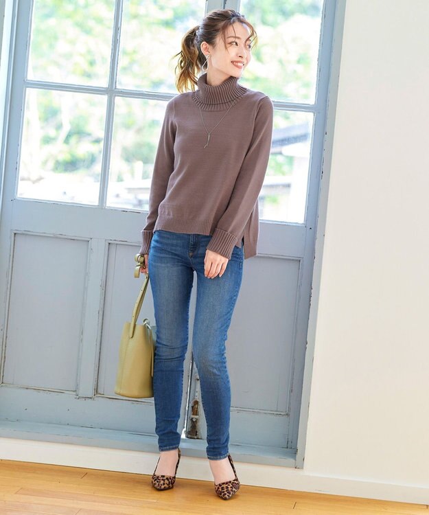 Tiaclasse L 【洗える】もっちり柔らかいリブタートルプルオーバーニット モカ