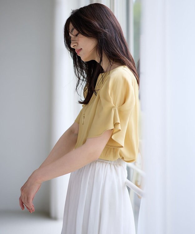 ANY マットサテン袖タックブラウス イエロー