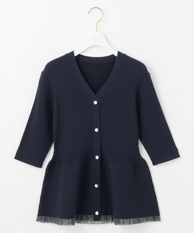 ANY SIS S シアーフリルペプラム ニット ネイビー