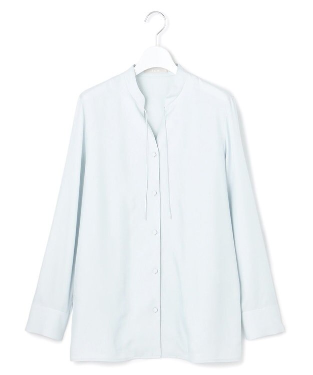 ICB L 【接触冷感・洗える】Cu/Peソフトツイル デザインブラウス クリアサックス系