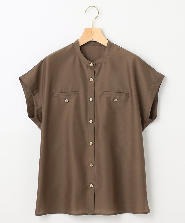 組曲 【洗える・涼感】シアーボイルバンドカラー ブラウス ダークブラウン系