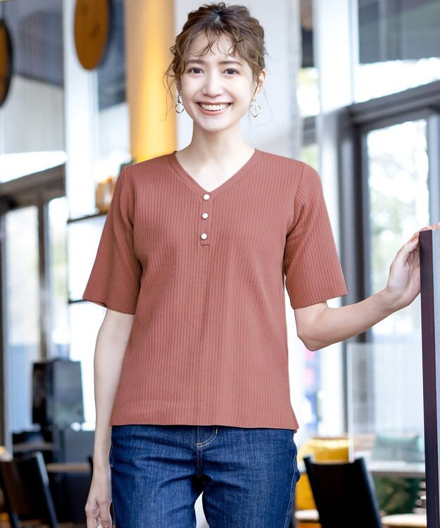 Tiaclasse 【洗える】ボタンニットトップス ピンク