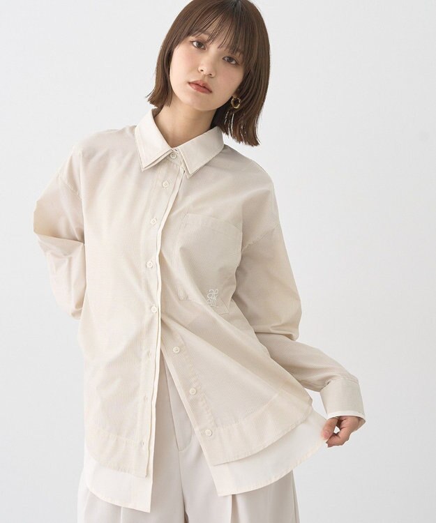 earth music&ecology レイヤードストライプシャツ Beige