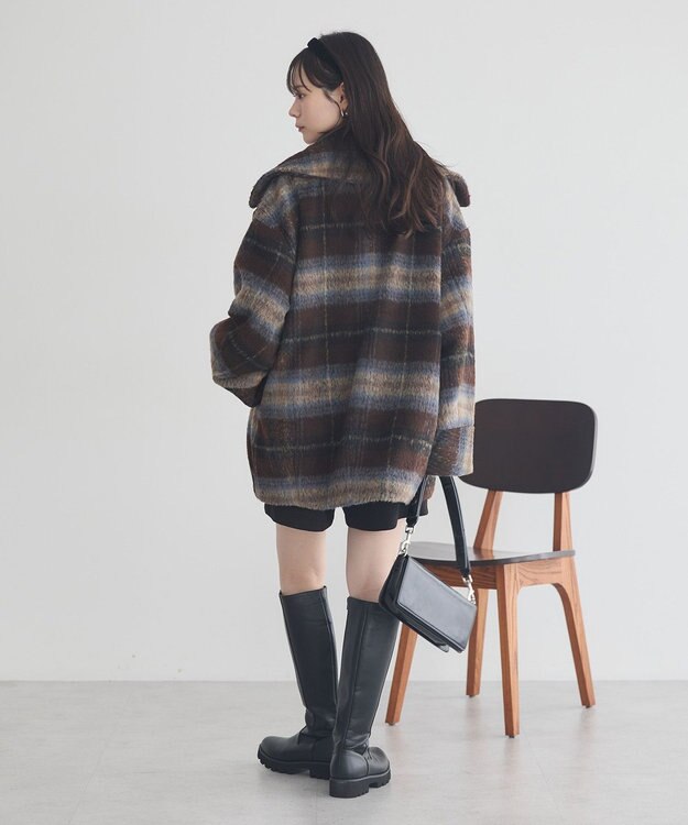 earth music&ecology チェックシャギーコート Check Brown