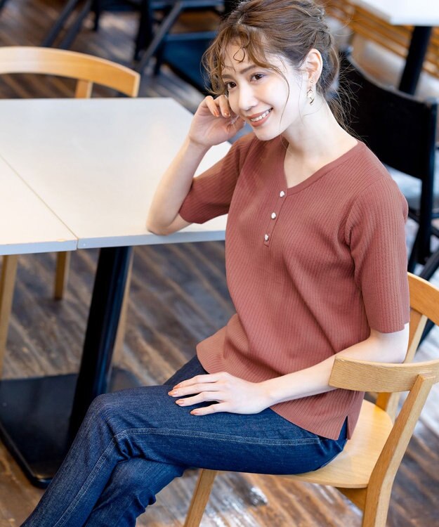 Tiaclasse 【洗える】ボタンニットトップス ターコイズ