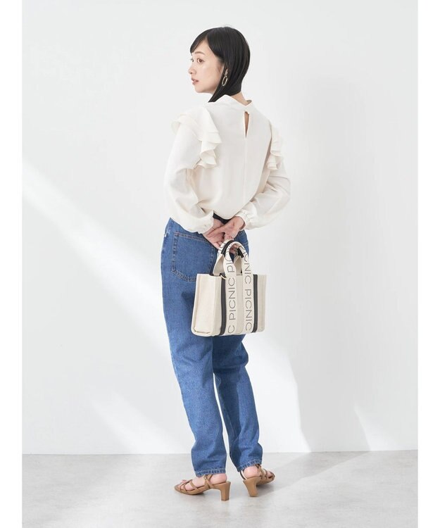 earth music&ecology フリルスリーブブラウス Blue