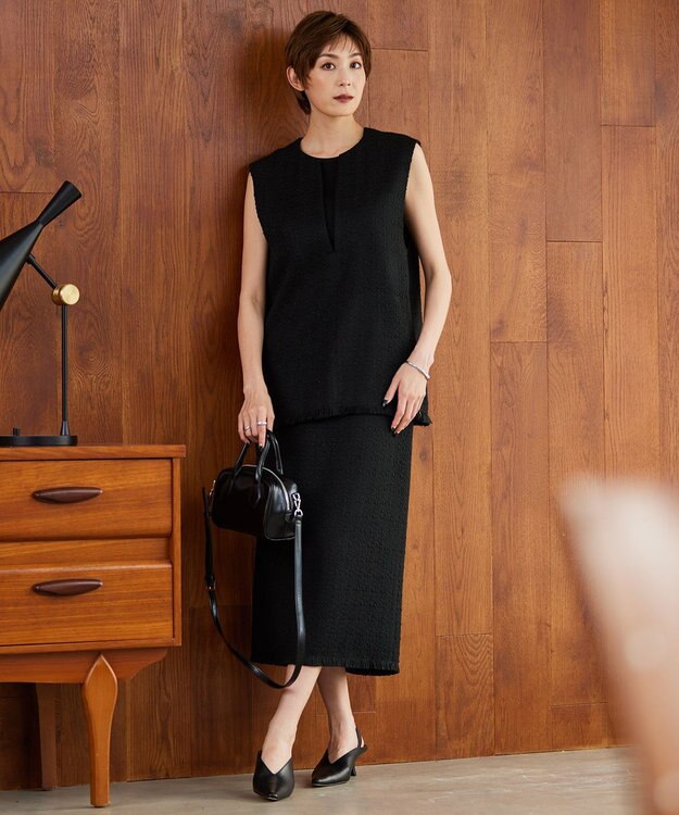 ICB スラブヤーンツイード ナロースカート ブラック系