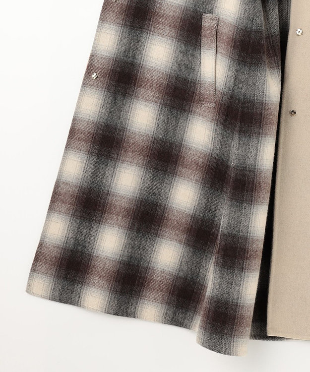 自由区 【リバーシブル】ウールリバー ノーカラーロングコート キャメル系