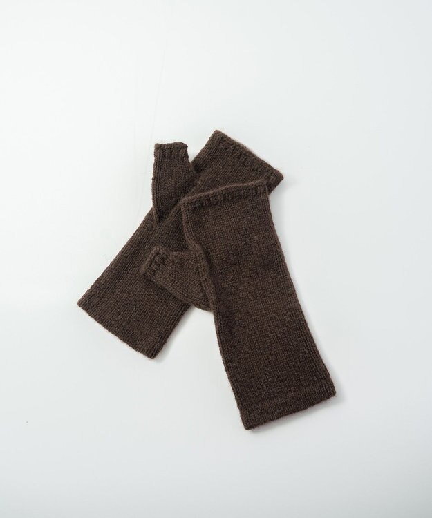 AND WOOL 〈上質な素材と手仕事から生まれた優しいニット〉ヤクの糸を編んだニット手袋 ダークブラウン