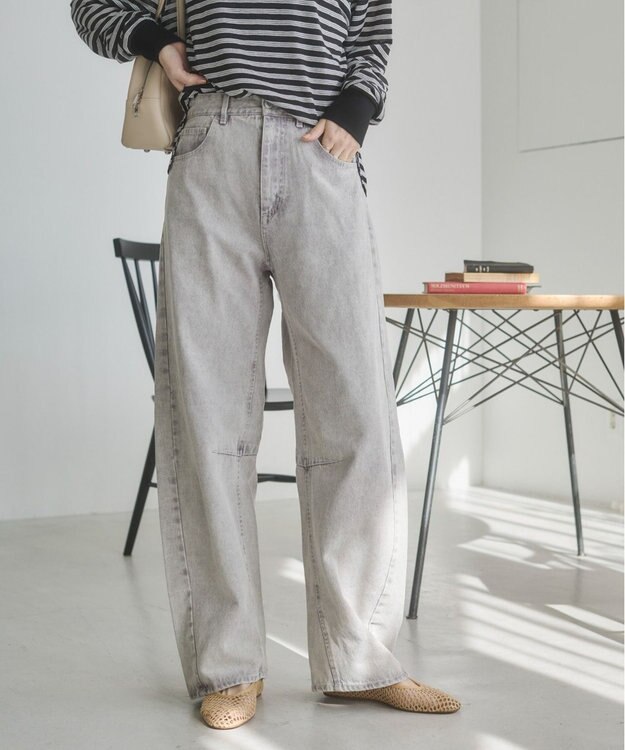 WEGO 【ANGIE VINTAGE】バレルレッグデニムパンツ ライトグレー