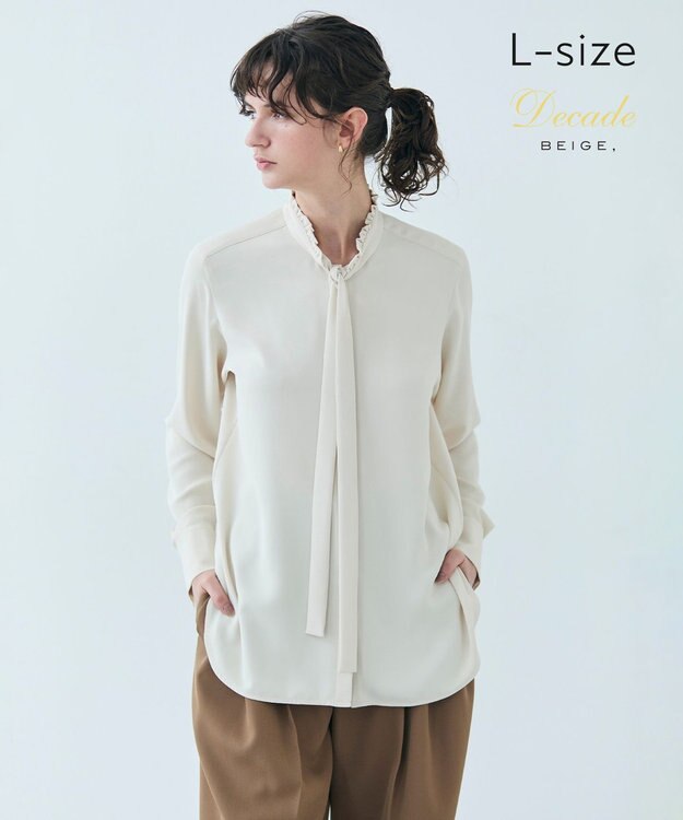 BEIGE， 【洗える・L-size】EVA / ボウタイロングスリーブブラウス Sheer Orange