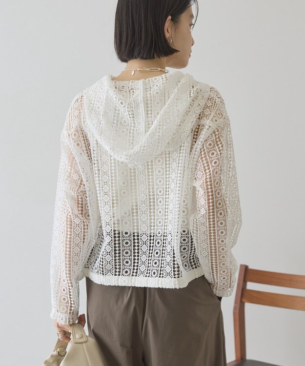 AMERICAN HOLIC 【先行予約】幾何学レースフードシャツ Off White