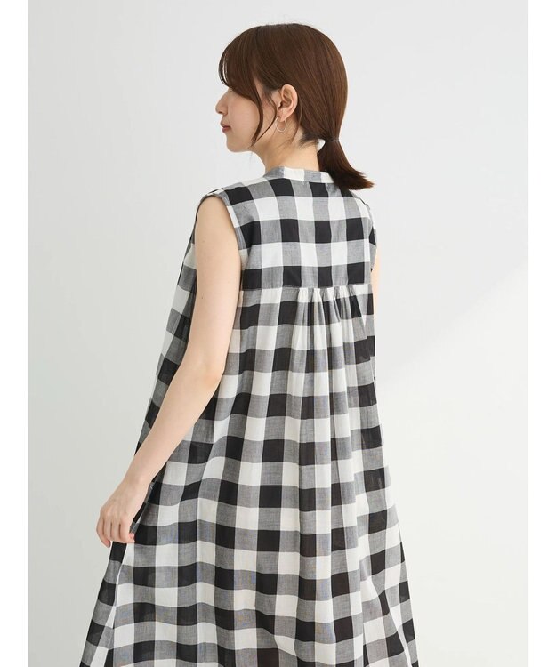 Green Parks インド綿 ギンガムチェックノースリーブワンピース Gingham Check