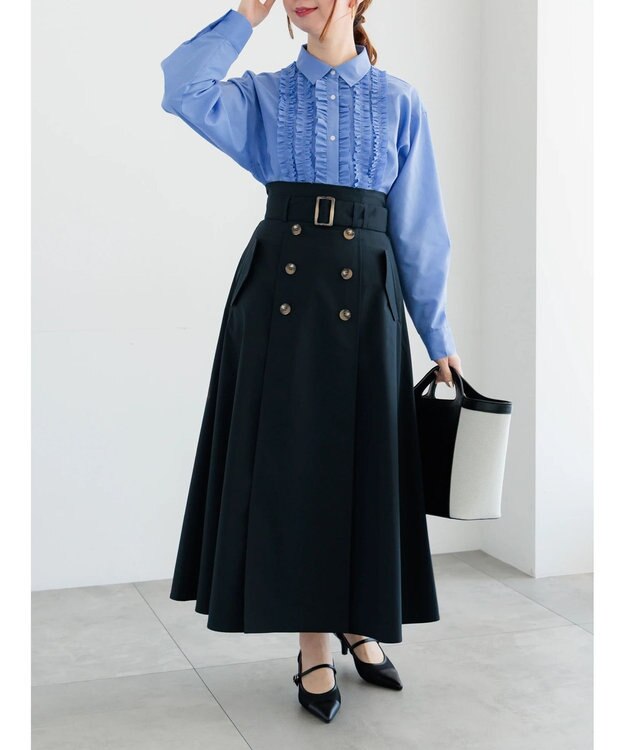 Te chichi フロントフリルシャツ ブルー