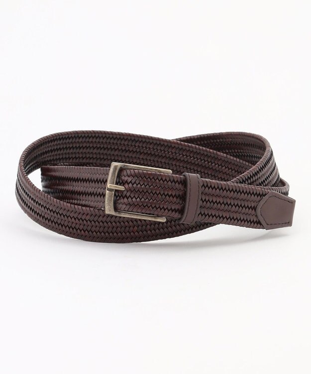 JOSEPH ABBOUD 【キングサイズ・イタリア素材・ストレッチ・日本製】ストレッチレザーベルト ダークブラウン系