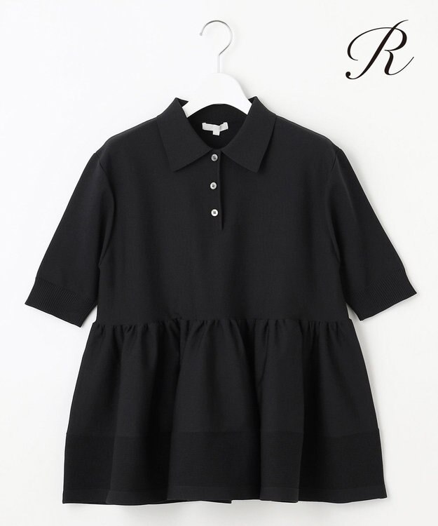 23区 【R(アール)】フォルムニット ペプラム ポロシャツ ブラック系