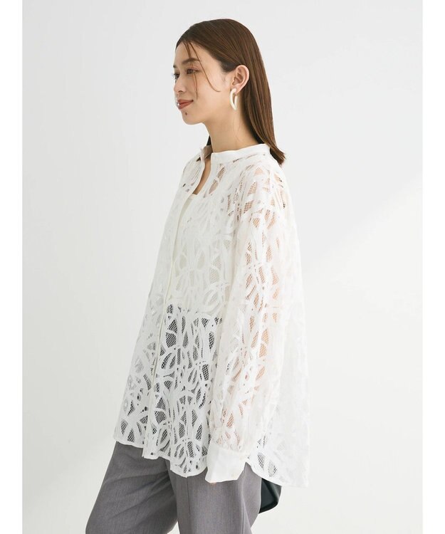 Green Parks ・ＥＬＥＮＣＡＲＥ　ＤＵＥ　レースバンドカラーブラウス Off White