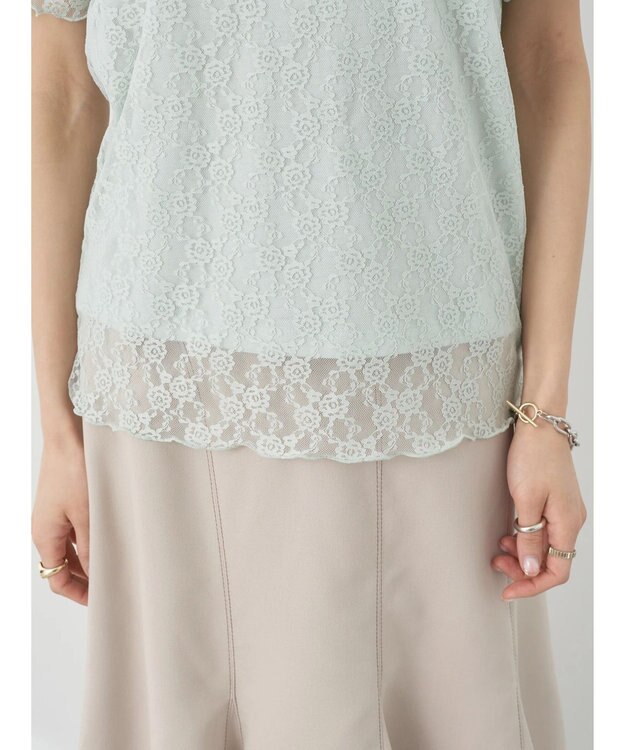 earth music&ecology レースドッキング半袖プルオーバー Mint