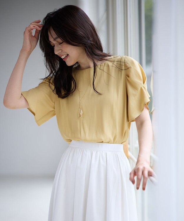 ANY マットサテン袖タックブラウス イエロー