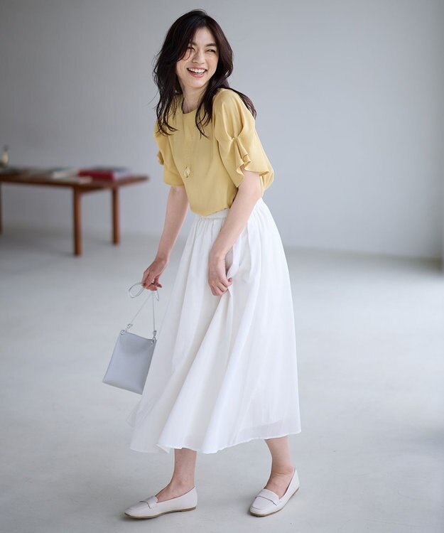 ANY マットサテン袖タックブラウス イエロー