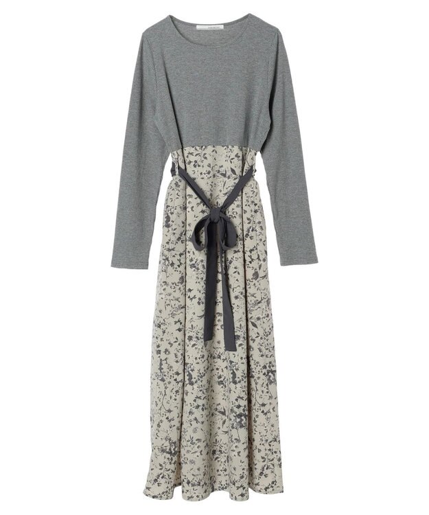 Green Parks ・ＥＬＥＮＣＡＲＥ　ＤＵＥ　リブ×フラワーキリカエワンピ Gray Mixture