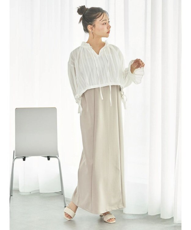 earth music&ecology ＳＥＴ２点ドビーショートブラウス＋キャミワンピース Beige