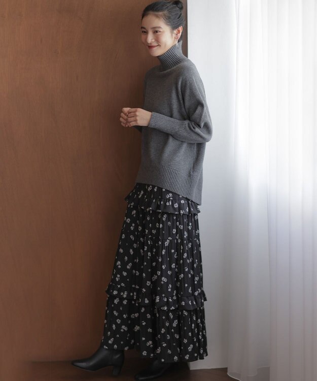 組曲 S 【加藤ローサさん着用 / レングス調整可能】ギャザーライトデシンティアード スカート ブラック系5