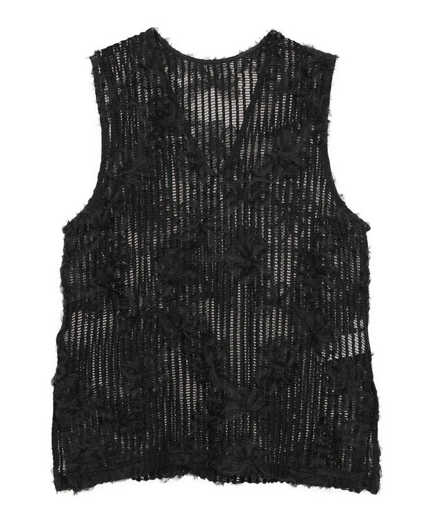 Green Parks テープ刺繍レースベスト Black