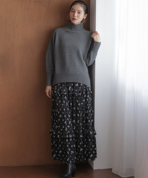 組曲 S 【加藤ローサさん着用 / レングス調整可能】ギャザーライトデシンティアード スカート ブラック系5