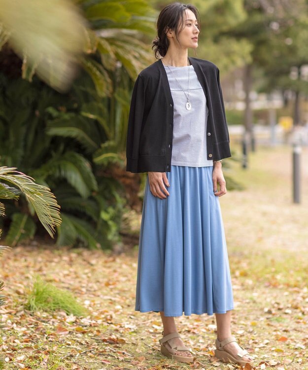 J.PRESS LADIES L 【WEB限定カラーあり・抗菌消臭・吸水速乾】サッカージャージー フレンチスリーブ カットソー ブルー系1