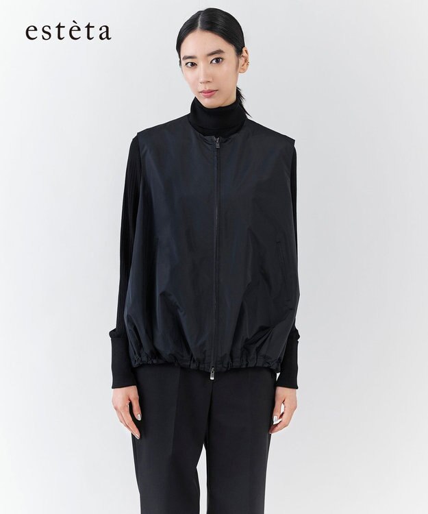 23区 【エステータ】シルクブレンド ライトタフタ ジップアップ ベスト ネイビー
