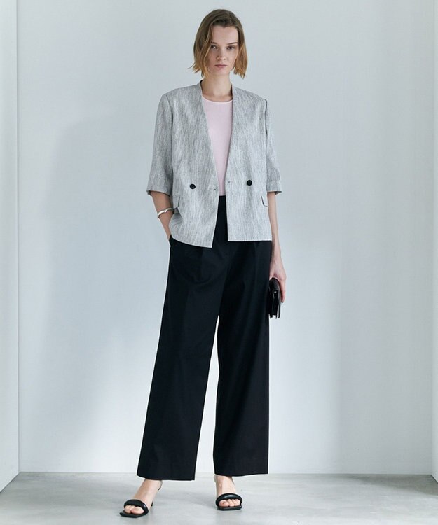 ICB ドライリネンストレッチ ワイドストレートパンツ ブラック